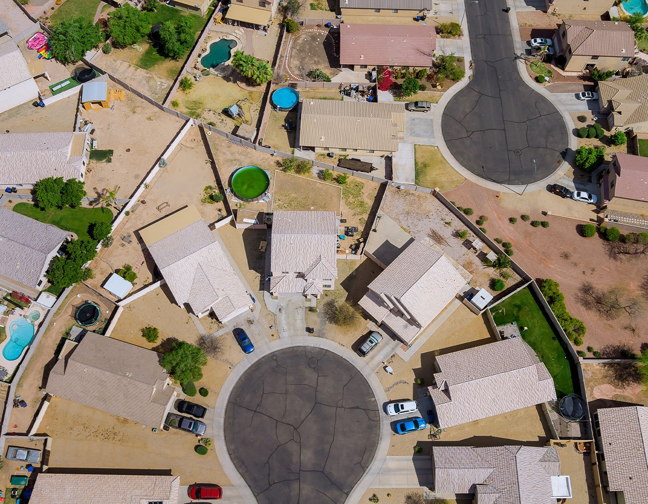 Aerial view of a residential neighborhood in Avondale, near Phoenix, Arizona