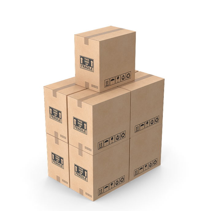 large stack of plane cardboard boxes